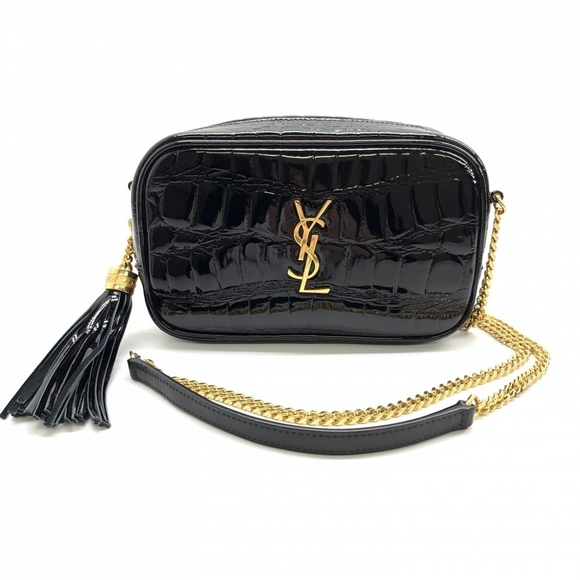 Saint Laurent LOU Mini Bag Fringe Enamel Shoulder Bag Black - Picture 1 of 10